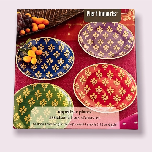 Pier 1 Other - Brand NIB Pier 1 Porcelain Appetizer Plates, Fleur de Lis Styled, Set of 4
